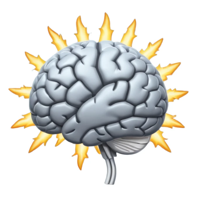 cartoon brain with a spark, representing a new idea sticker