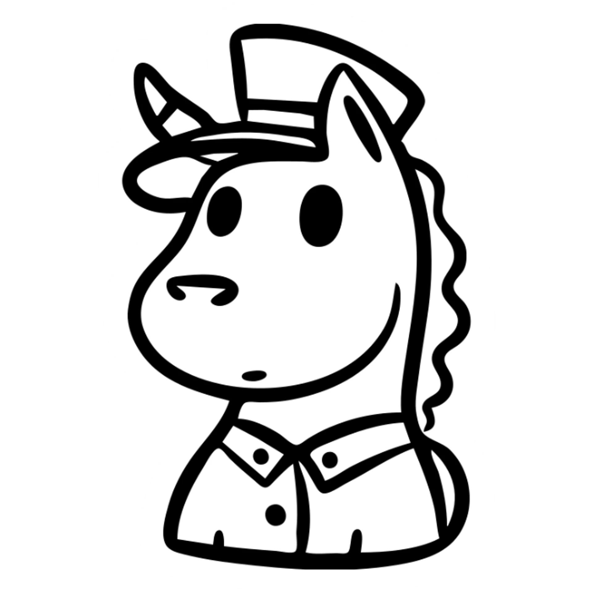 Cartoon pony with a dog's face and features, wearing military uniform and hat sticker