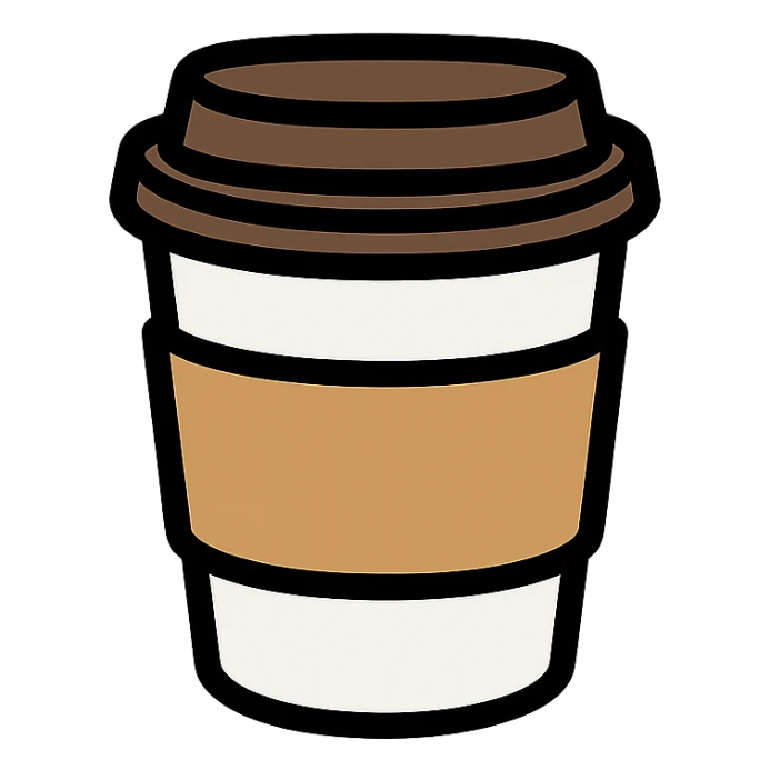 Make a closed coffee to-go cup like the reference, but a little smaller and with no emoji or logo in the middle. Use a slightly darker sleeve. Keep the same style and colors as the reference. sticker