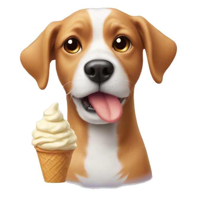 Dog with fluffy ears a chicken nose eating a ice cream sticker