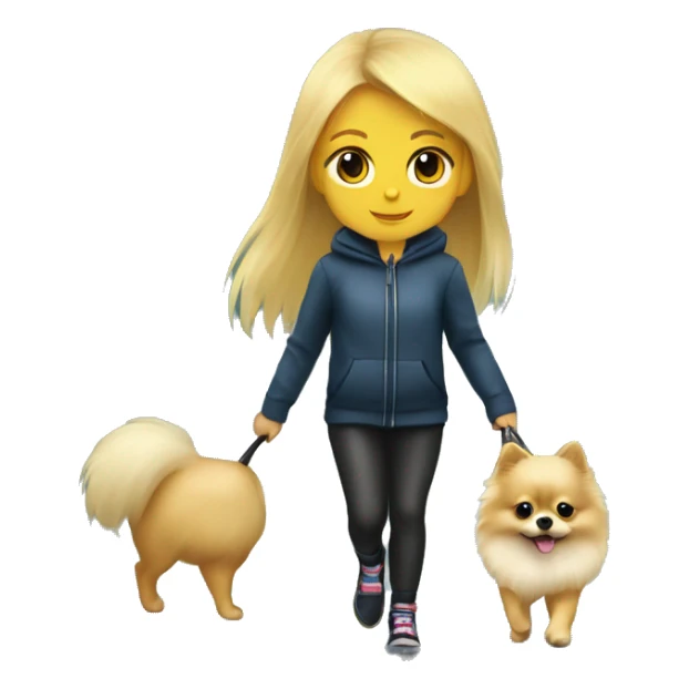 Blonde girl walking tiny pomeranian under the rain sticker