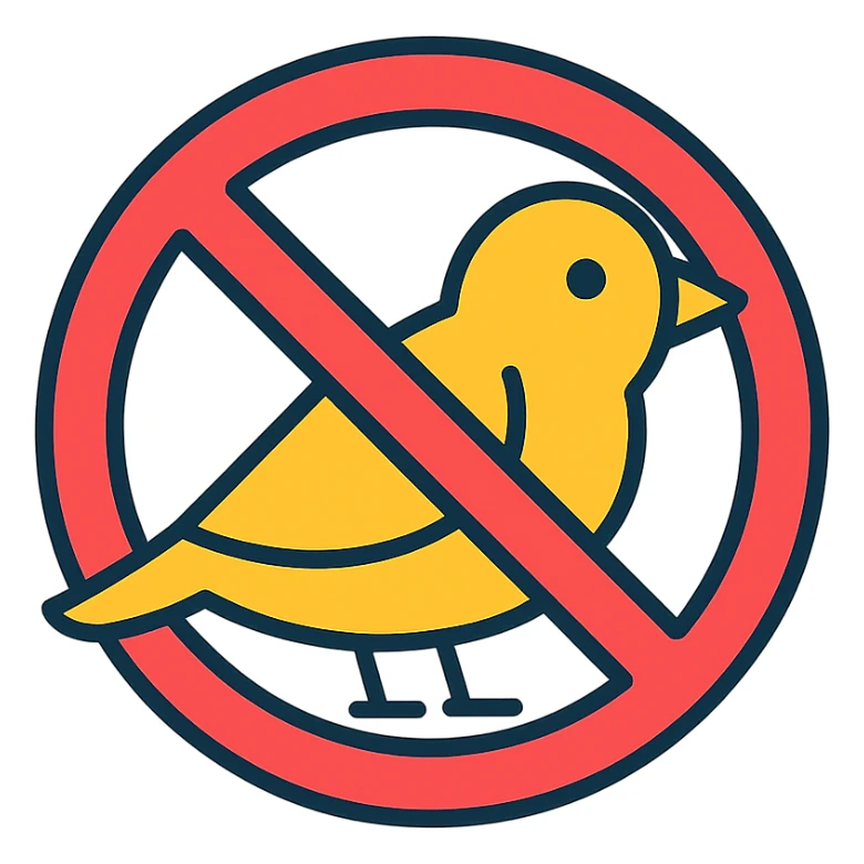 a bird with a red prohibition sign over it, clearly indicating no birds allowed sticker