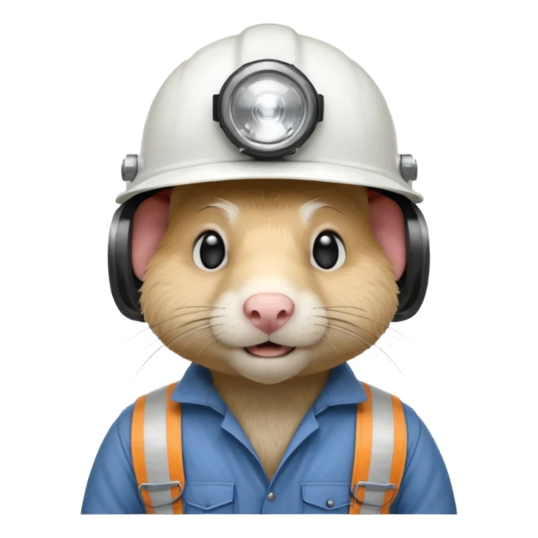 a mole rat, white helmet, headlamp, worker cloth sticker
