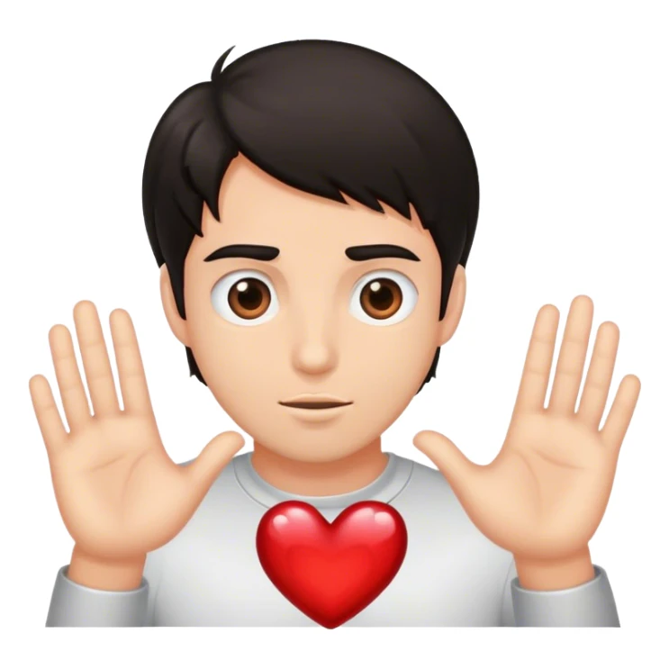 young man with dark hair and big hearts for eyes sticker