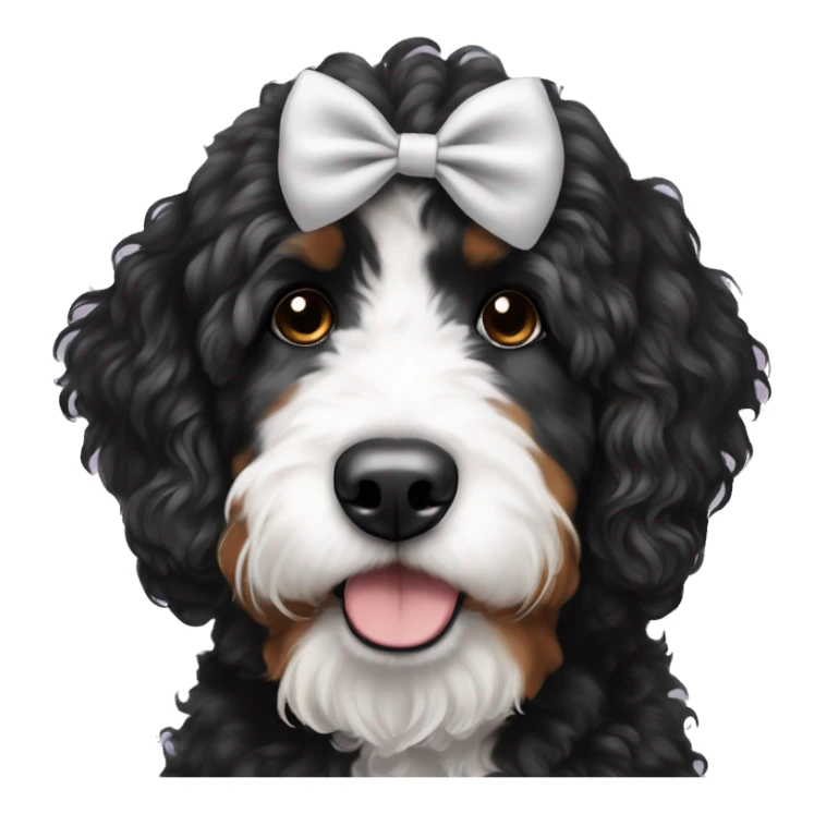 black and white bernedoodle with bow in hair  sticker