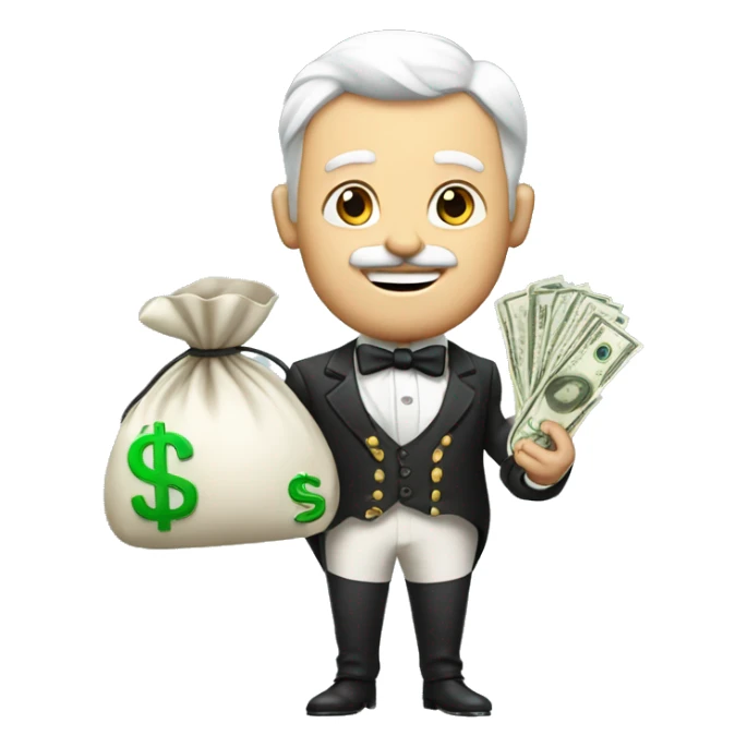 white aristocrat with money bag in his hands sticker
