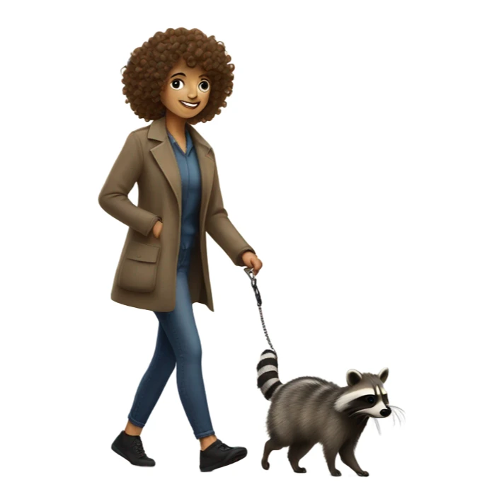 Curly haired white woman walking a raccoon like a dog sticker