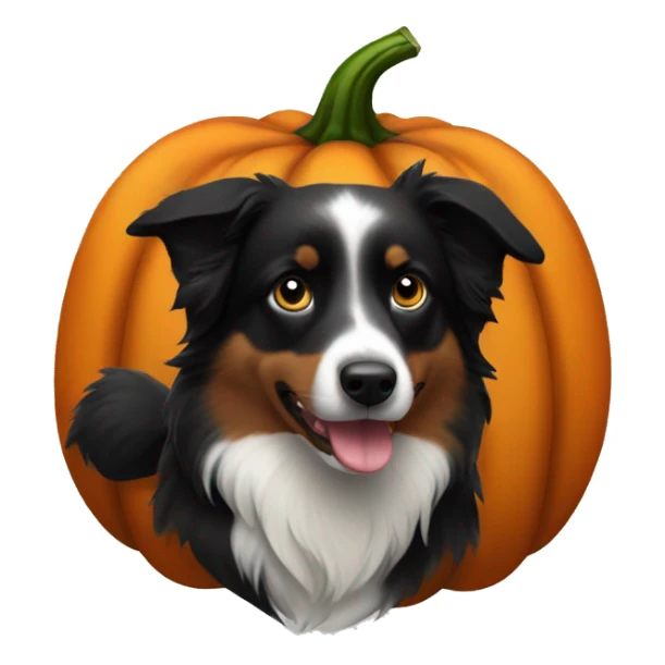 Small black australian shepherd dog in a pumpkin sticker