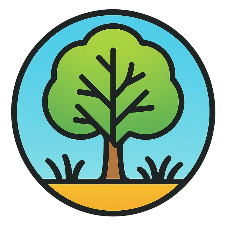 circular emblem with a stylized tree and grass, frutiger-aero style, light gradients, soft edges sticker