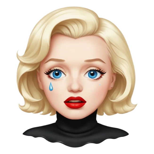 Marilyn Monroe (in black turtleneck)(blue eyes, red lips) (with the closed mouth and teeth not showing) is crying sticker