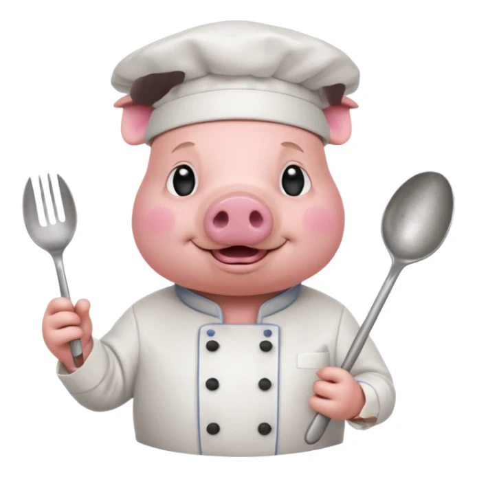 Chef Pig – pig wearing white chef hat holding spoon sticker
