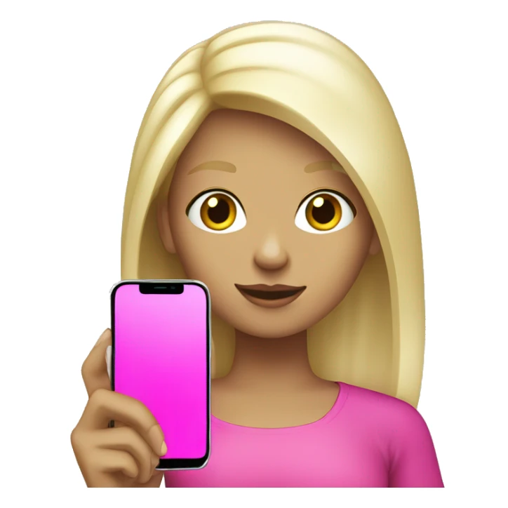 a white blond hair girl holding a pink cell phone sticker
