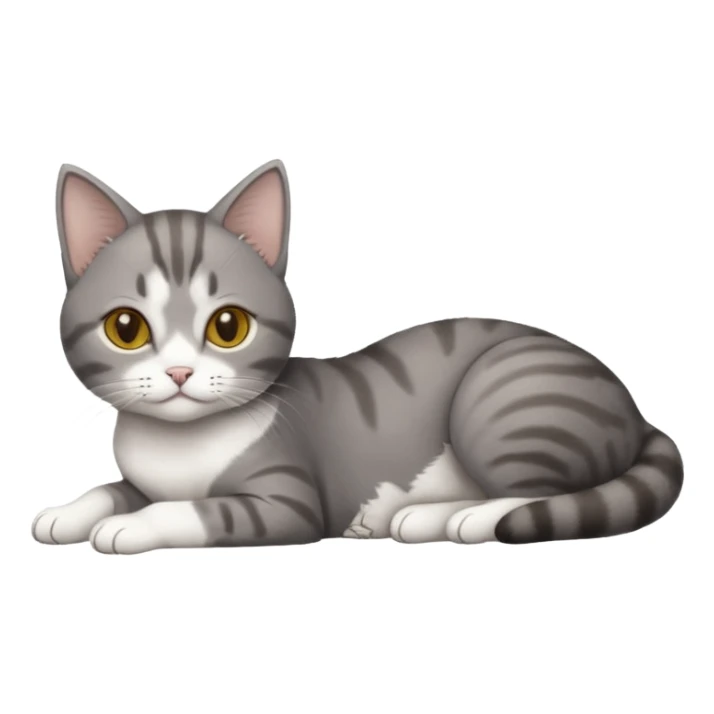 full body tiny short hair dark grey and white cat with hazel eyes lying down sticker