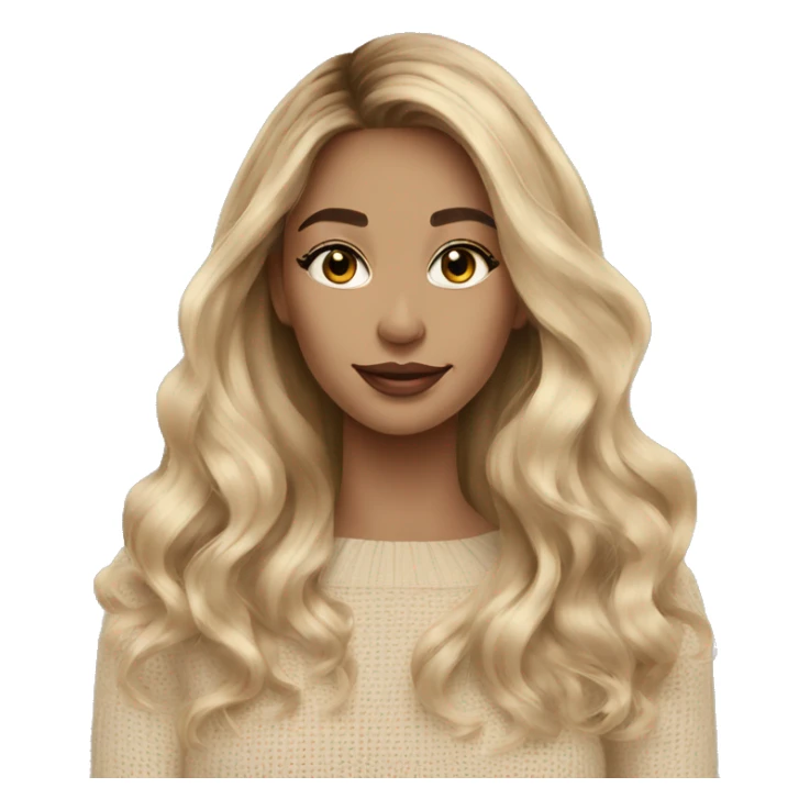 Blonde balayage long hair women beige sweater sticker