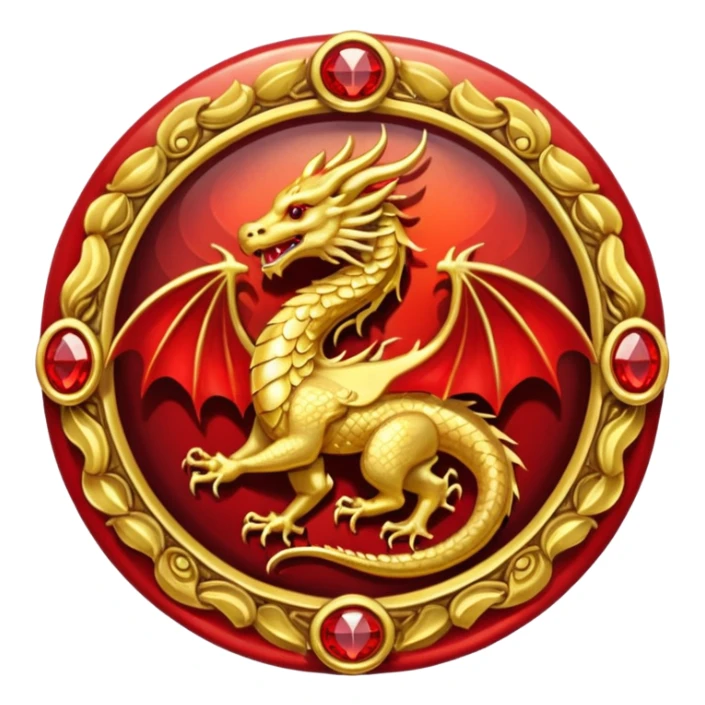Golden dragon with wings crest / brosch in a circle with red gems and no background sticker