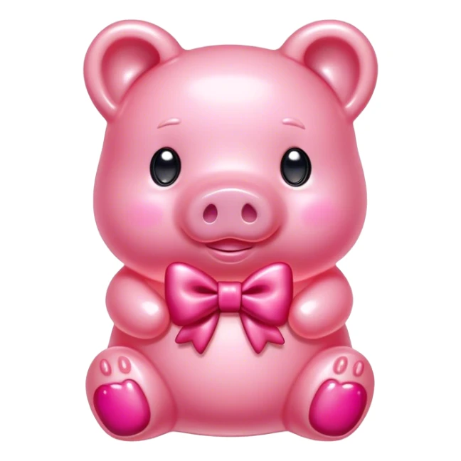pink gummy jelly bear pig with bow sticker