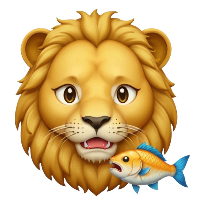  A lion eating a fish, feeling sad, cry, tear falling from eyes, portrait, bust up sticker