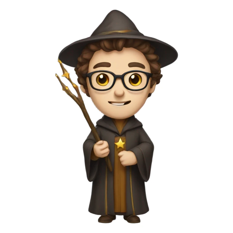 wizard with brown hair, no beard and glasse holding a wand sticker