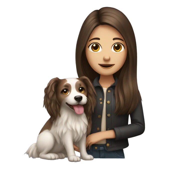 brunette long haired girl with small dog sticker