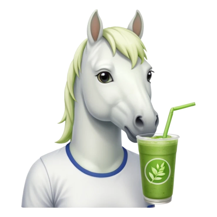  white horse with tshirt character holding matcha drink sticker