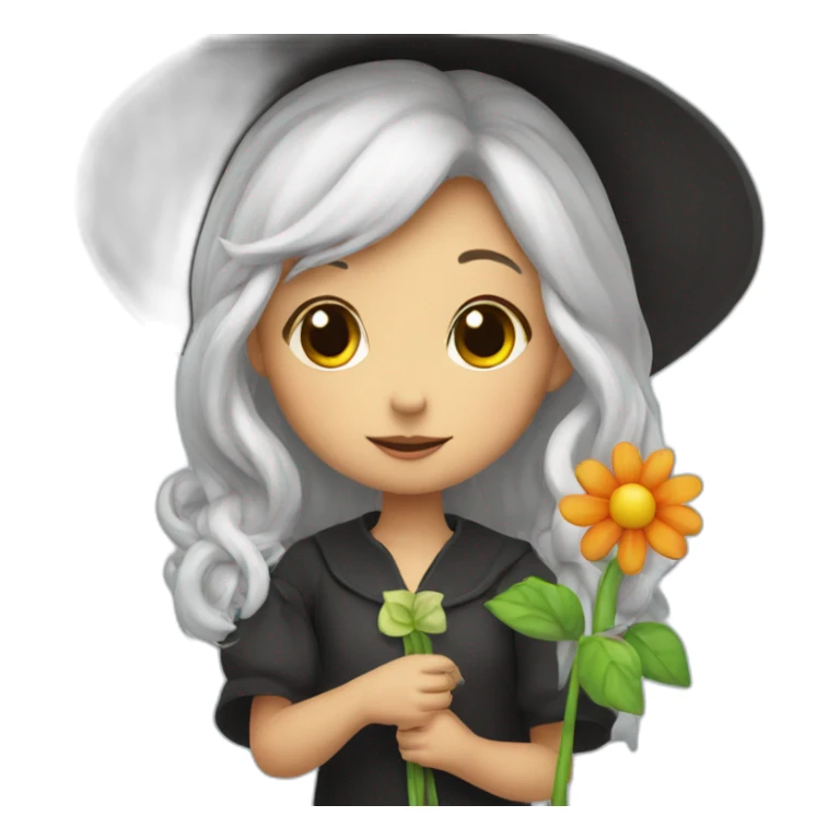a cute little witch with a flower in her hand. sticker