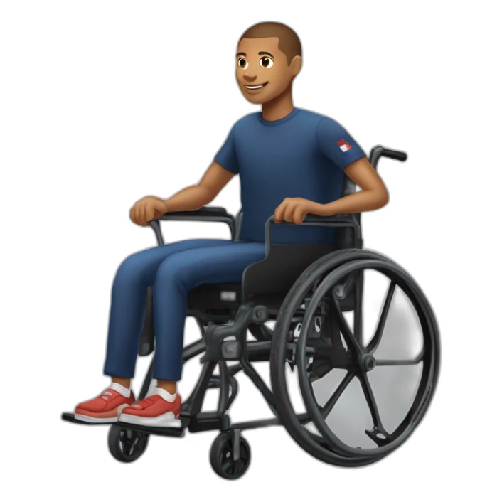 Handicapé en fauteuil roulant tenant la main de Kilian Mbappe sticker