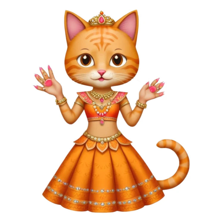 Funny cat wear lehnga with long acrilic nails sticker