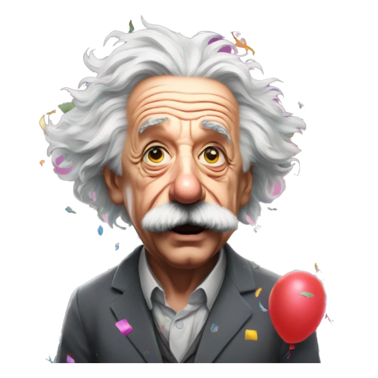 Angry albert einstein with lots of colourful confetti and party balloons sticker