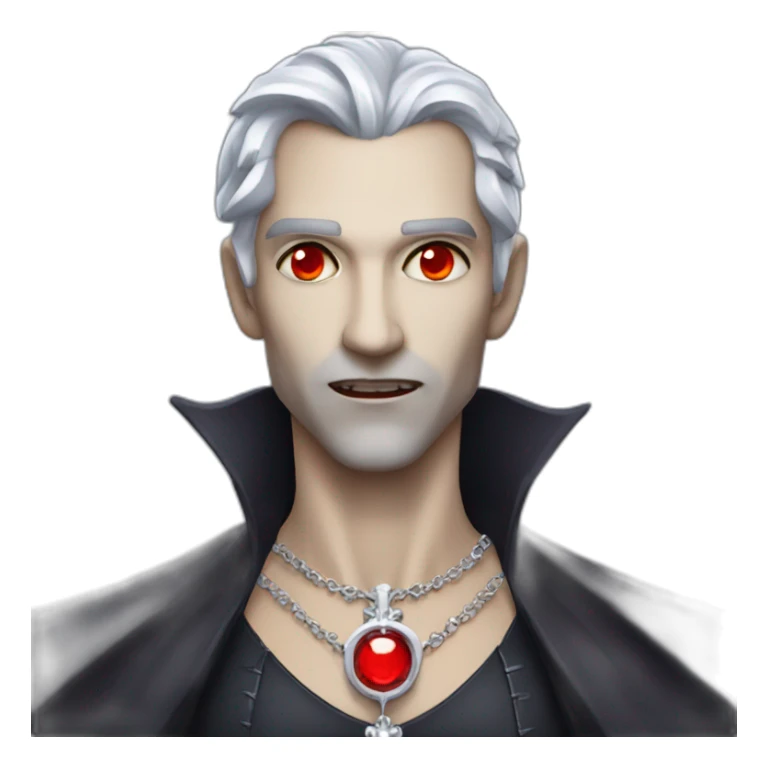 Upper body Vampire with shimmering red eyes and a gleaming silver necklace sticker