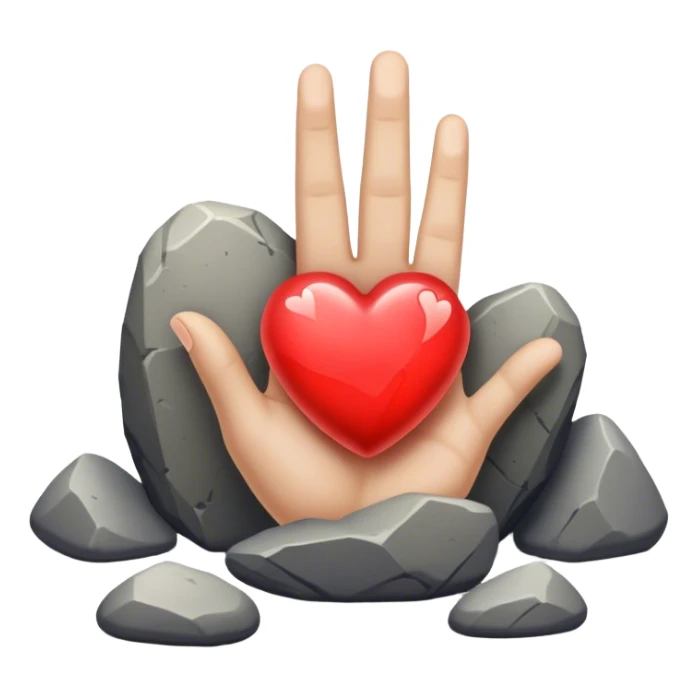 A glowing heart-shaped rock lying on a sidewalk, partially hidden among other stones. A hand is reaching toward it, as if discovering a sign meant just for them. —meaningful signs appearing when you open your mind to them. sticker