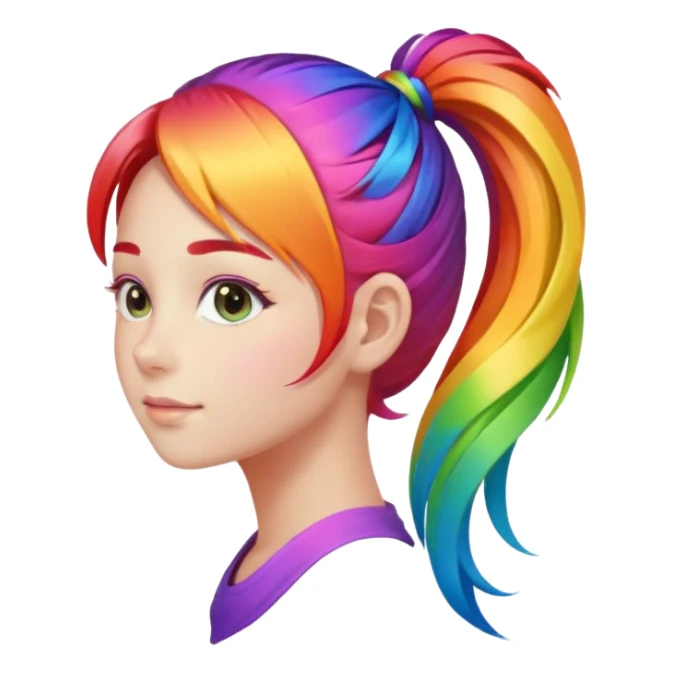 Girl with rainbow ponytail — bright gradient strands flowing sticker