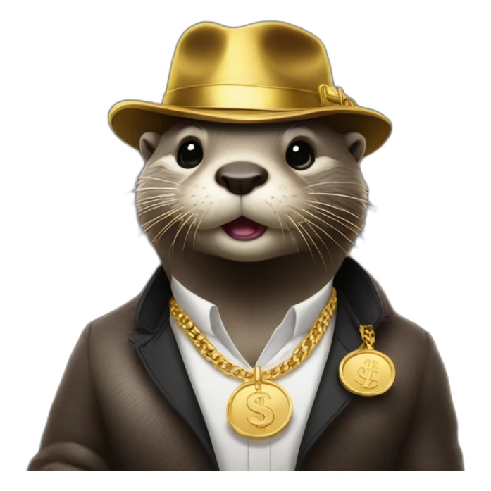 otter with a gold gangster necklace counting money sticker