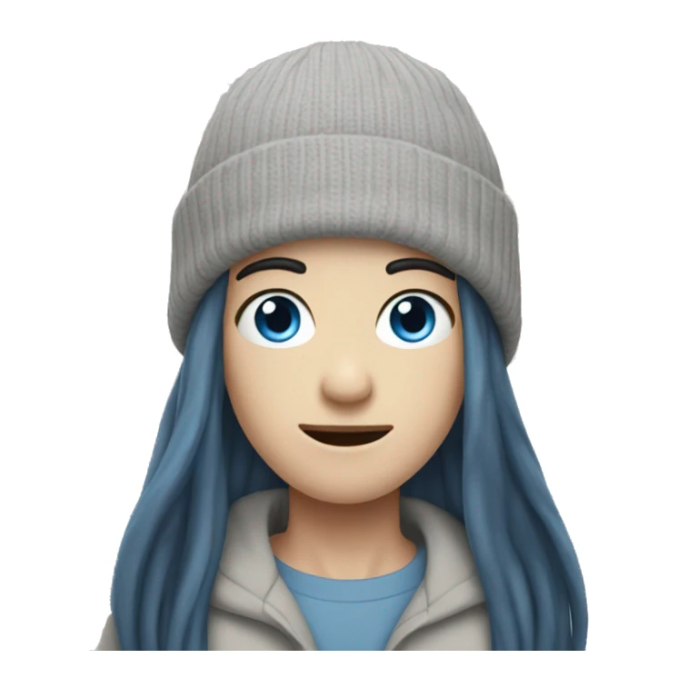 pale man with blue eyes and long black hair wearing grey beanie sticker