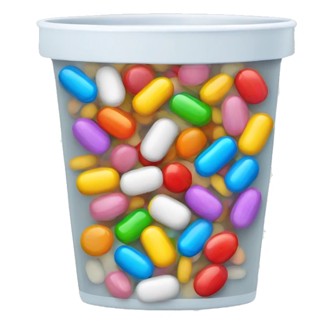 Small plastic cup with colorful pills inside sticker