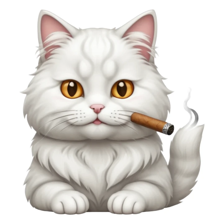 fluffy white cat smoking a cigar sticker