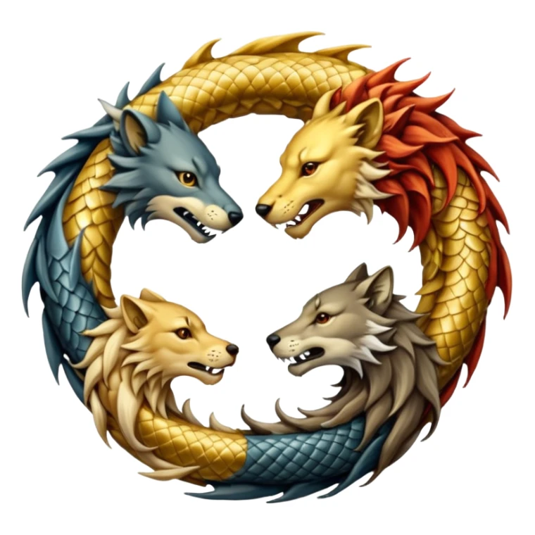 A wolf, a lion, a dragon (all eating each other's tail) ouroboro sticker