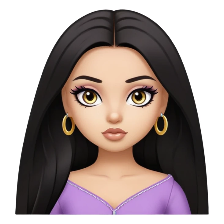 straight dark hair, pretty eyes, black eyeliner, pretty bratz baddie sticker