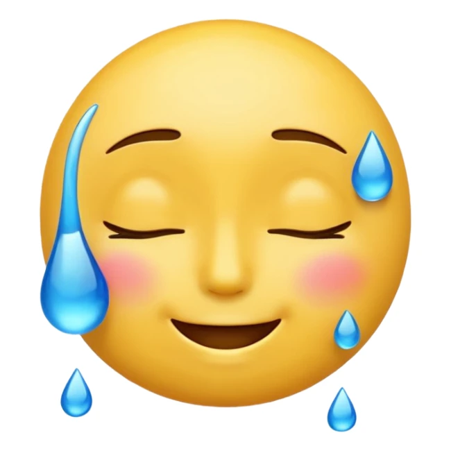 Yellow round emoji with closed eyes and a gentle smile—two wide, bright blue tears flow from under each eye. Glossy, 3D emoji style. sticker