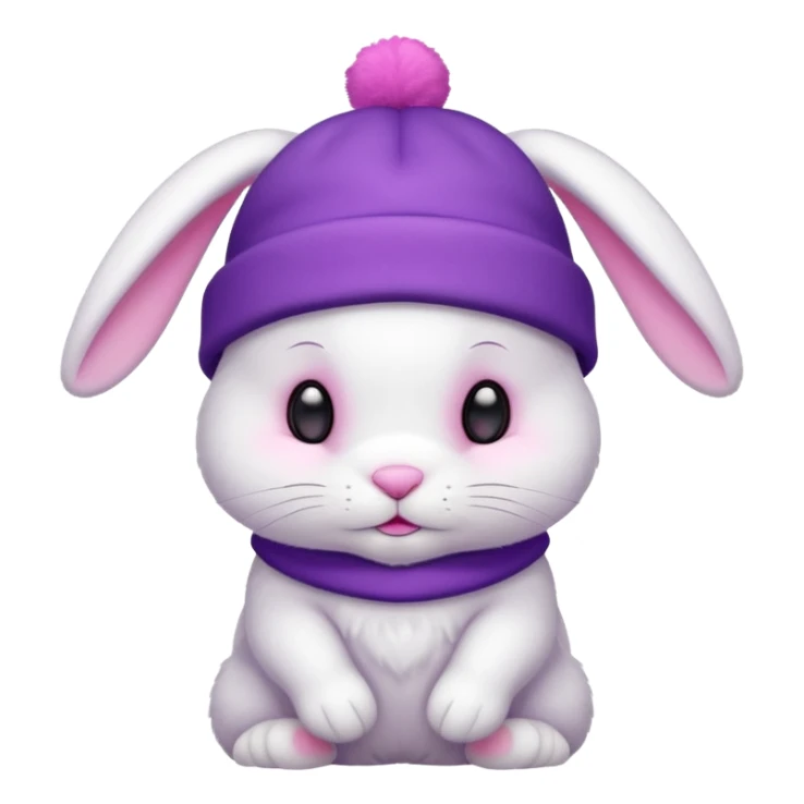 white Bunny wear a purrple benie hat, full body sticker