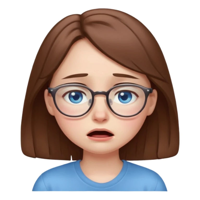 cute brwonhear girl with blue eyes and glasses is  crying sticker