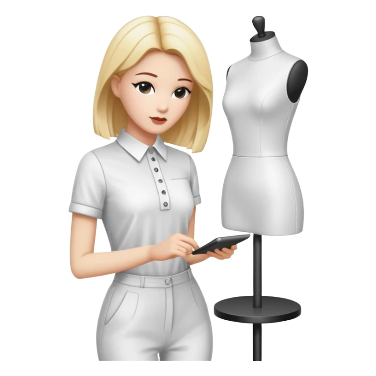 white female clothing designer, designing kpop clothing on a headless mannequin sticker