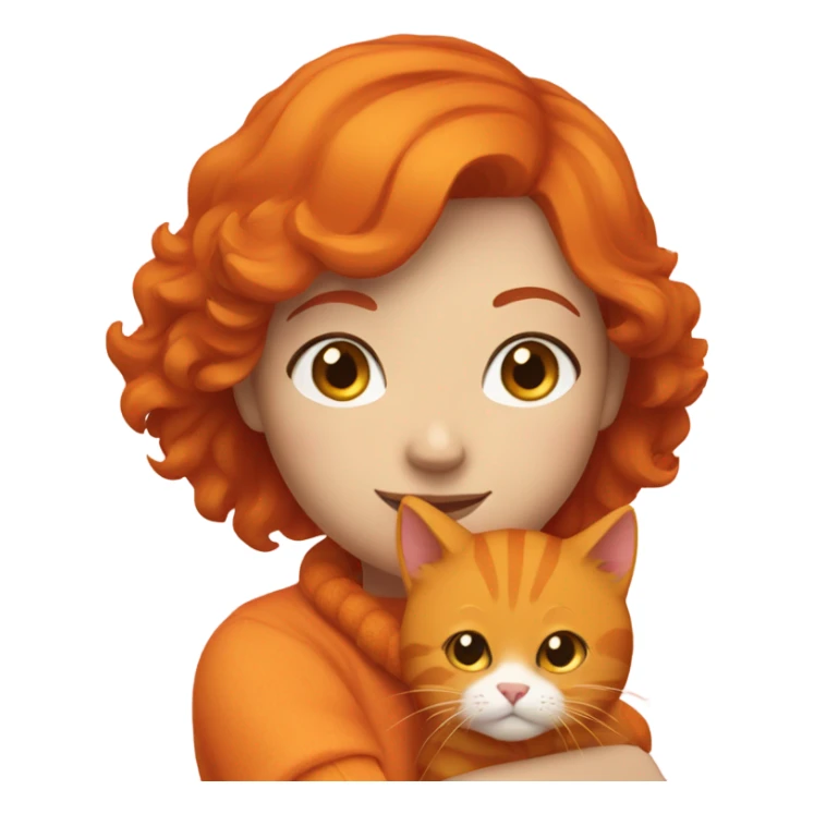 Red head woman cuddling orange cat sticker