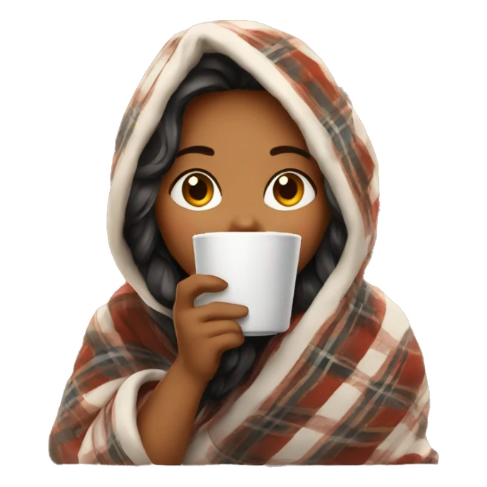 Beautiful girl wrapped in cozy plaid blanket drinking coffee sticker