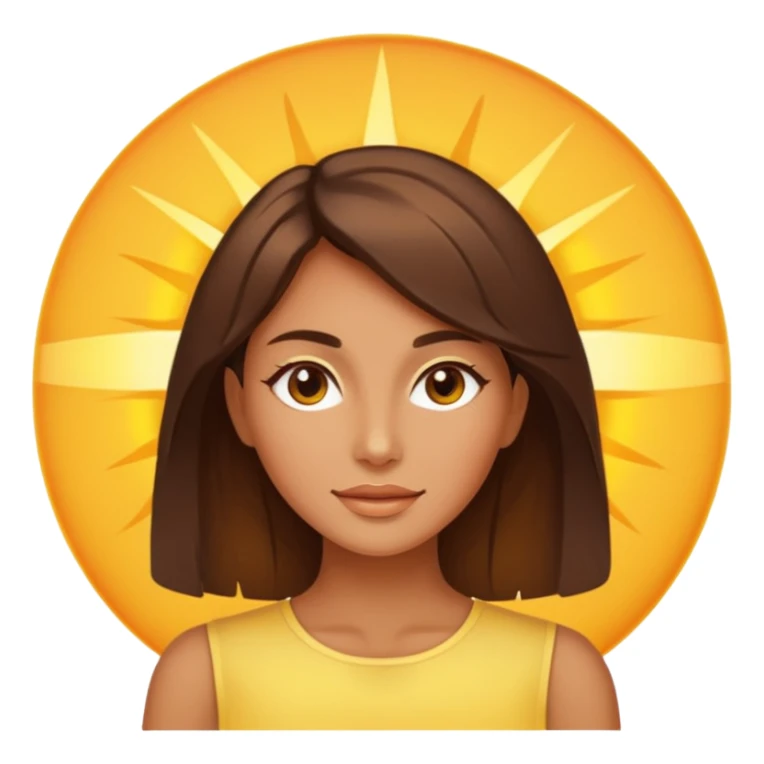Tan brunette womans face superimposed on an image of the sun sticker