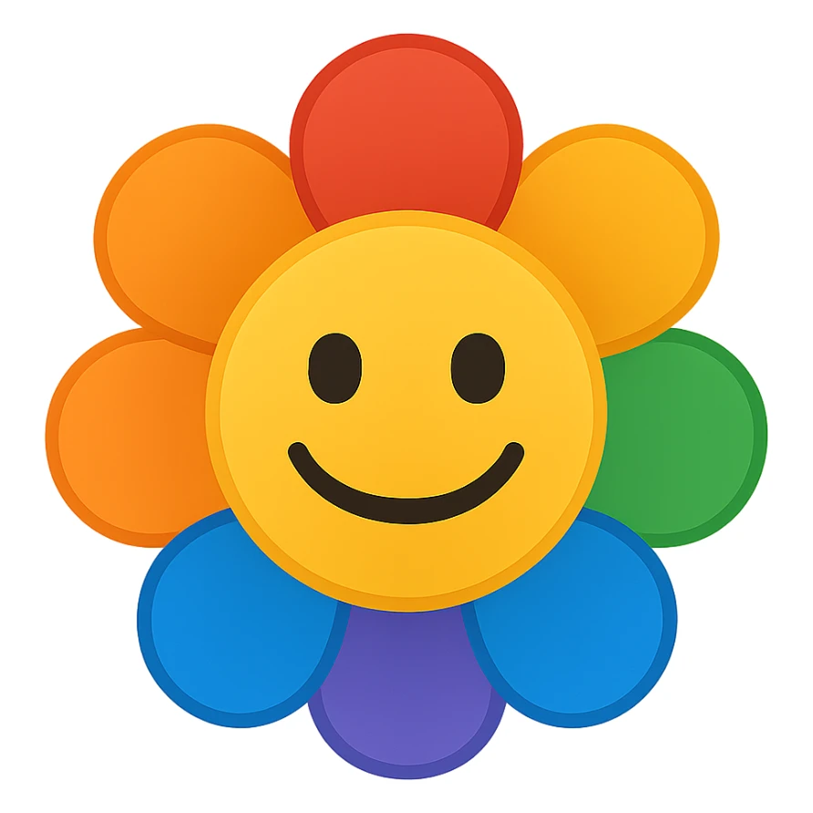 gay pride emoji, rainbow flower, cheerful and inclusive, no background sticker