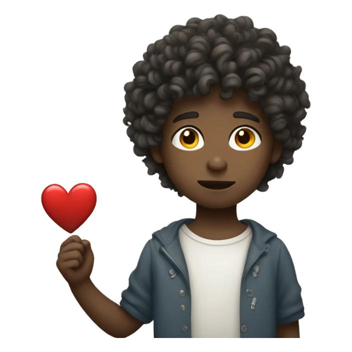 Curly boy with white skin holding a heart with difficulty  sticker