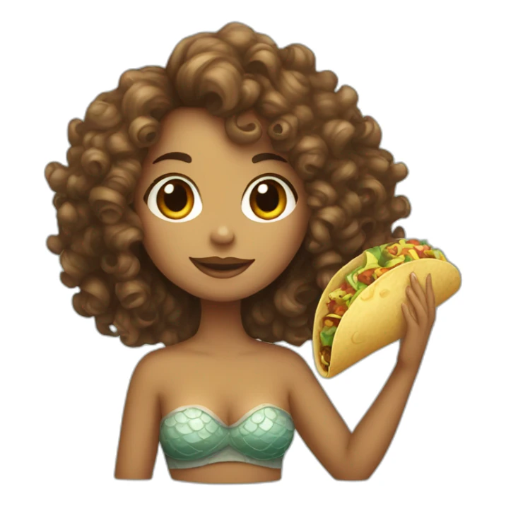 curly girl mermaid with a taco in hand sticker