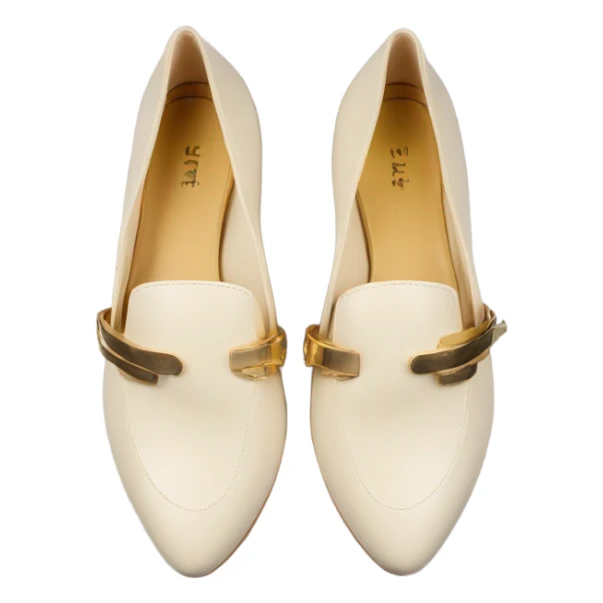 Cream color flat shoes open back and gold accents  sticker