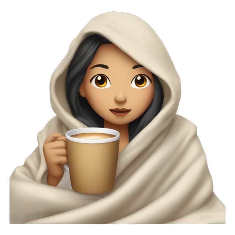 asian girl inside a blanket sipping coffee eyes closed sticker