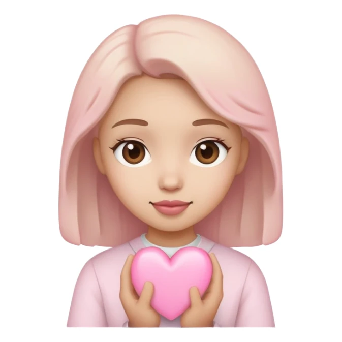 Cute face holding a light pink heart sticker